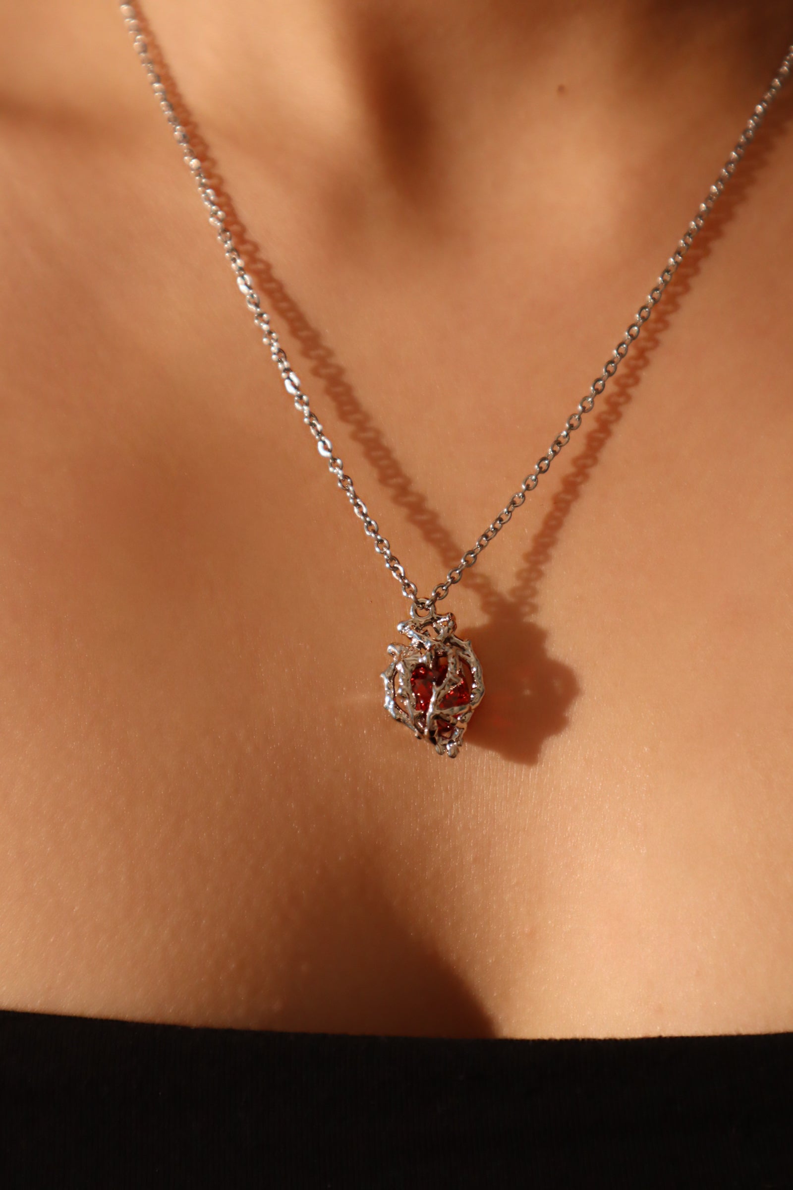 Stainless Steel Red Heart Necklace