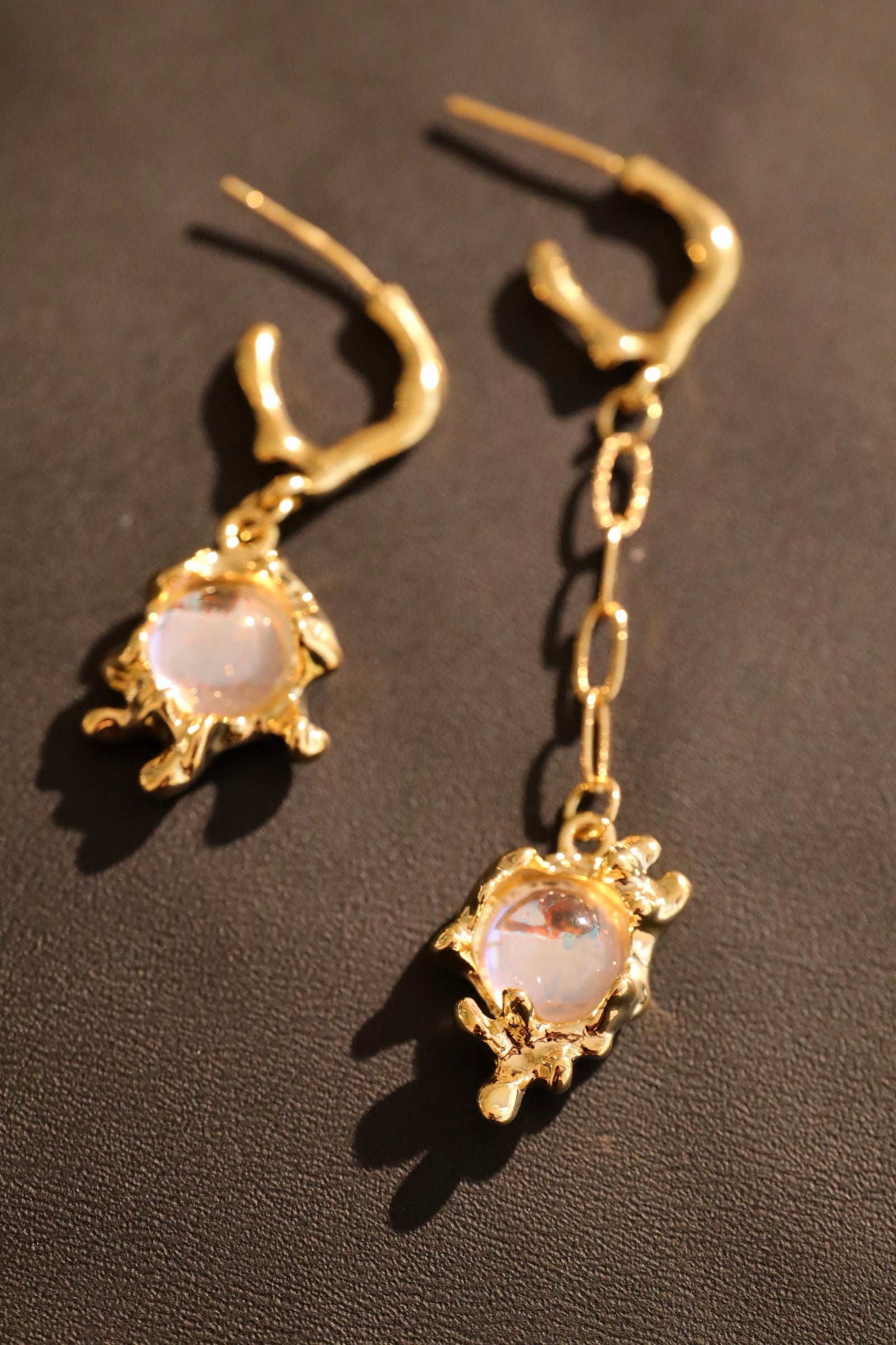 18K Real Gold Plated Moonstone Dangle Earrings