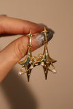 18K Real Gold Plated Satum Star Earrings