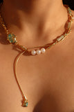 18K Real Gold Plated Jade Pearls Necklace