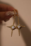 18K Real Gold Plated Diamond Star Dangle Earrings