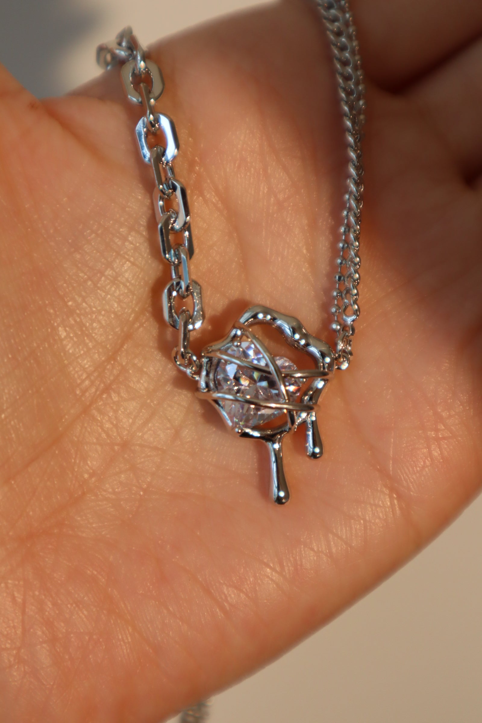 Platinum Plated Diamond Heart Necklace