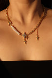 18K Real Gold Plated 3 in 1 Diamonds Saturn Star Pearl Necklace