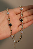 18K Real Gold Plated Diamond Clips Black Gem Necklace