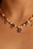 18K Real Gold Plated Multi Natural Blue Gems Pearls Necklace