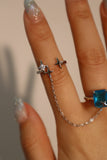 925 Sterling Silver 2 in 1 Chain Stars Blue Gem Ring