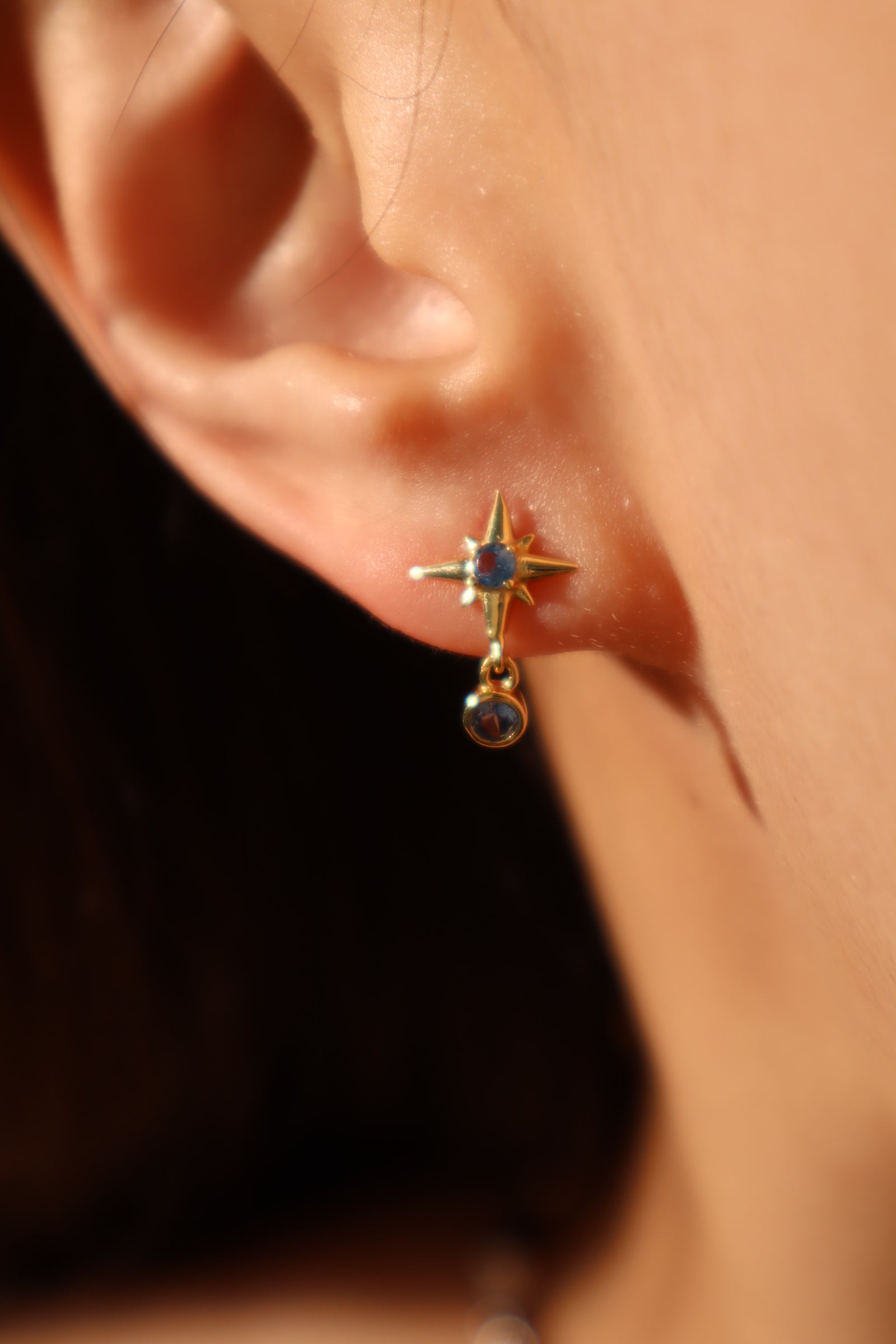 18K Gold Vermeil Color Gems Moon Star Earrings