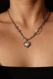 White Opal Heart Diamonds Necklace