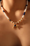 18K Gold Stainless Steel Pearl Lazuil Moon Necklace