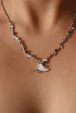 Platinum Plated Black Gem Moon Necklace