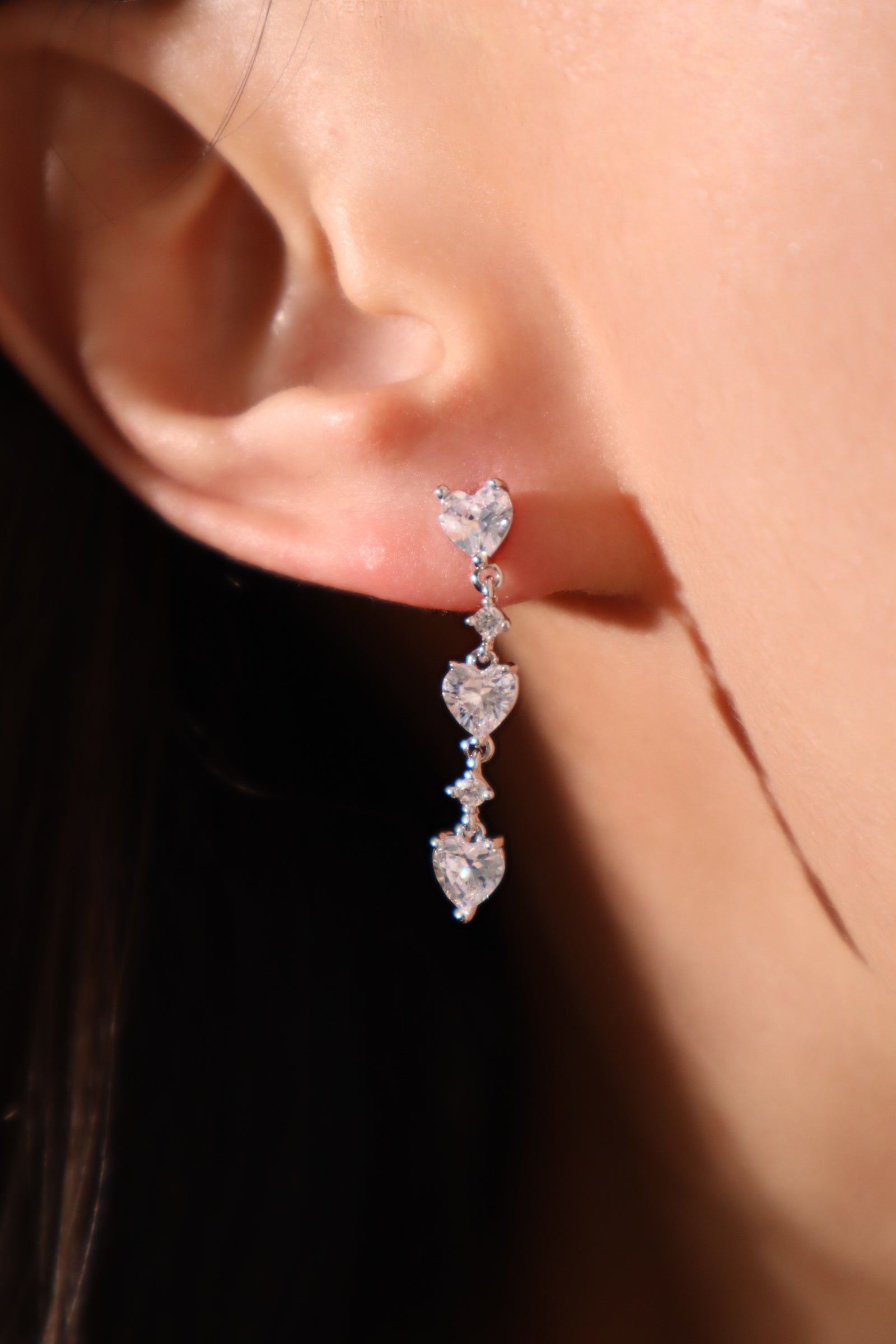 3 in 1 Diamond Heart Earrings