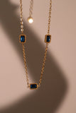 18K Real Gold Stainless Steel Multi Blue Gems Necklace