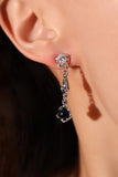 Platinum Plated Diamond Black Gem Dangle Earrings