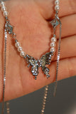 Platinum Plated Multi Blue Gem Butterfly Necklace