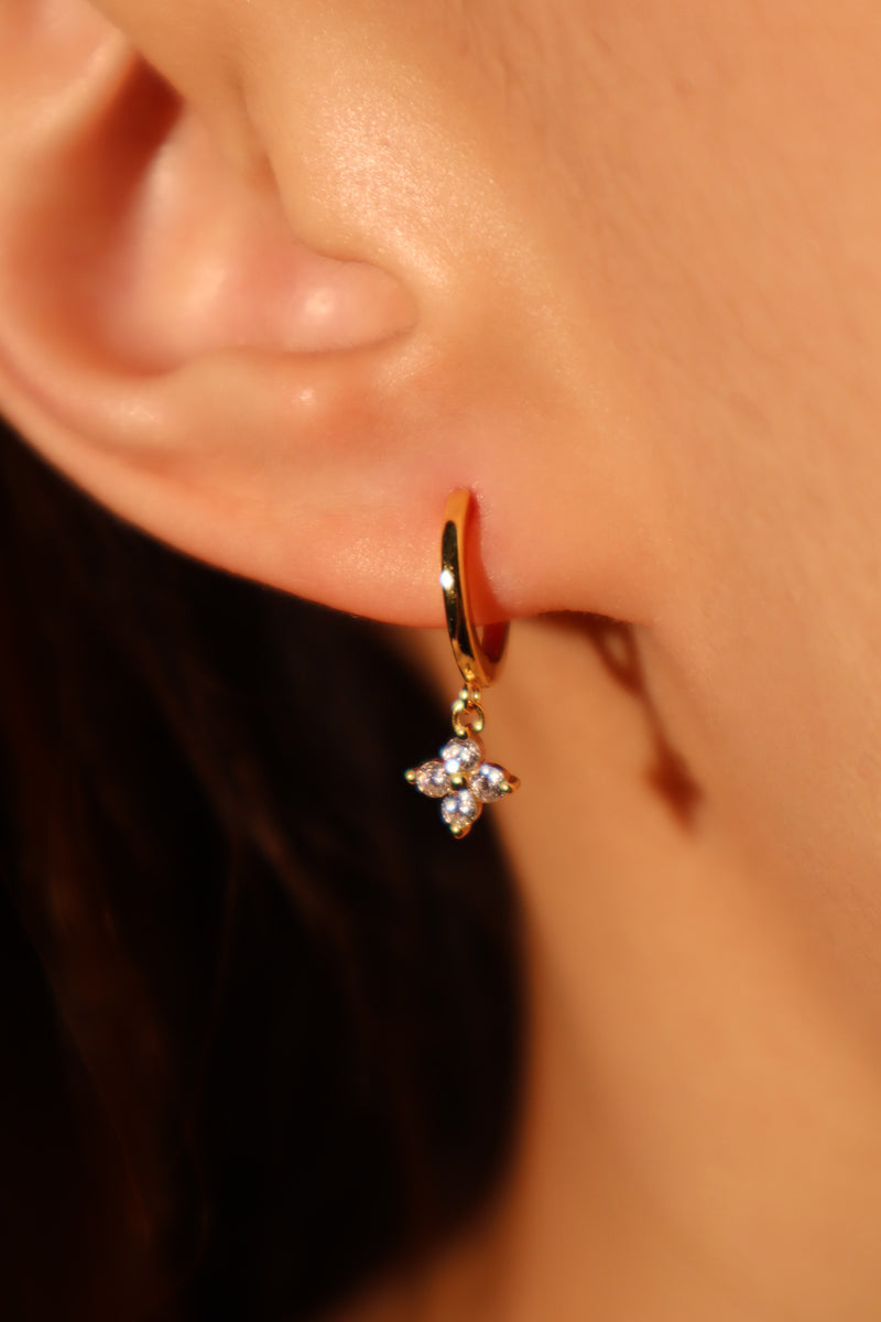 18K gold vermeil petal hoop earrings with zirconia diamonds over sterling silver