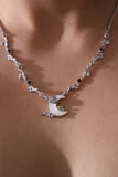 Platinum Plated Black Gem Moon Necklace