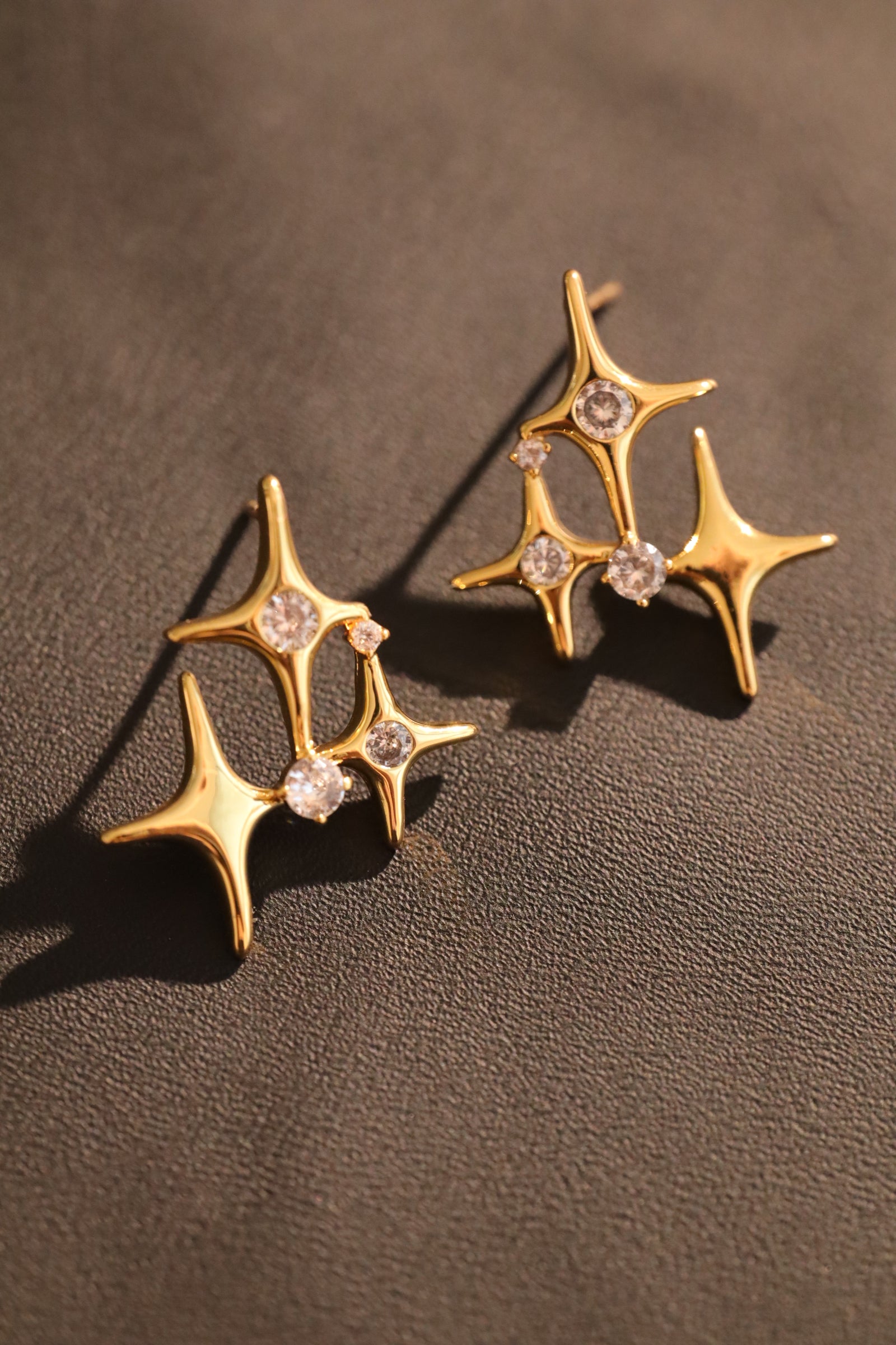 18K Real Gold Plated 3 in 1 Gemstone Star Earrings