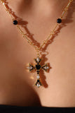 18K Real Gold Plated Black Gem Cross Necklace