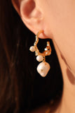 18K Real Gold Foil Pearl Hoop Earrings