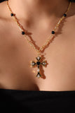 18K Real Gold Plated Black Gem Cross Necklace
