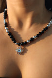 Moonstone Pendant Black Beads Necklace