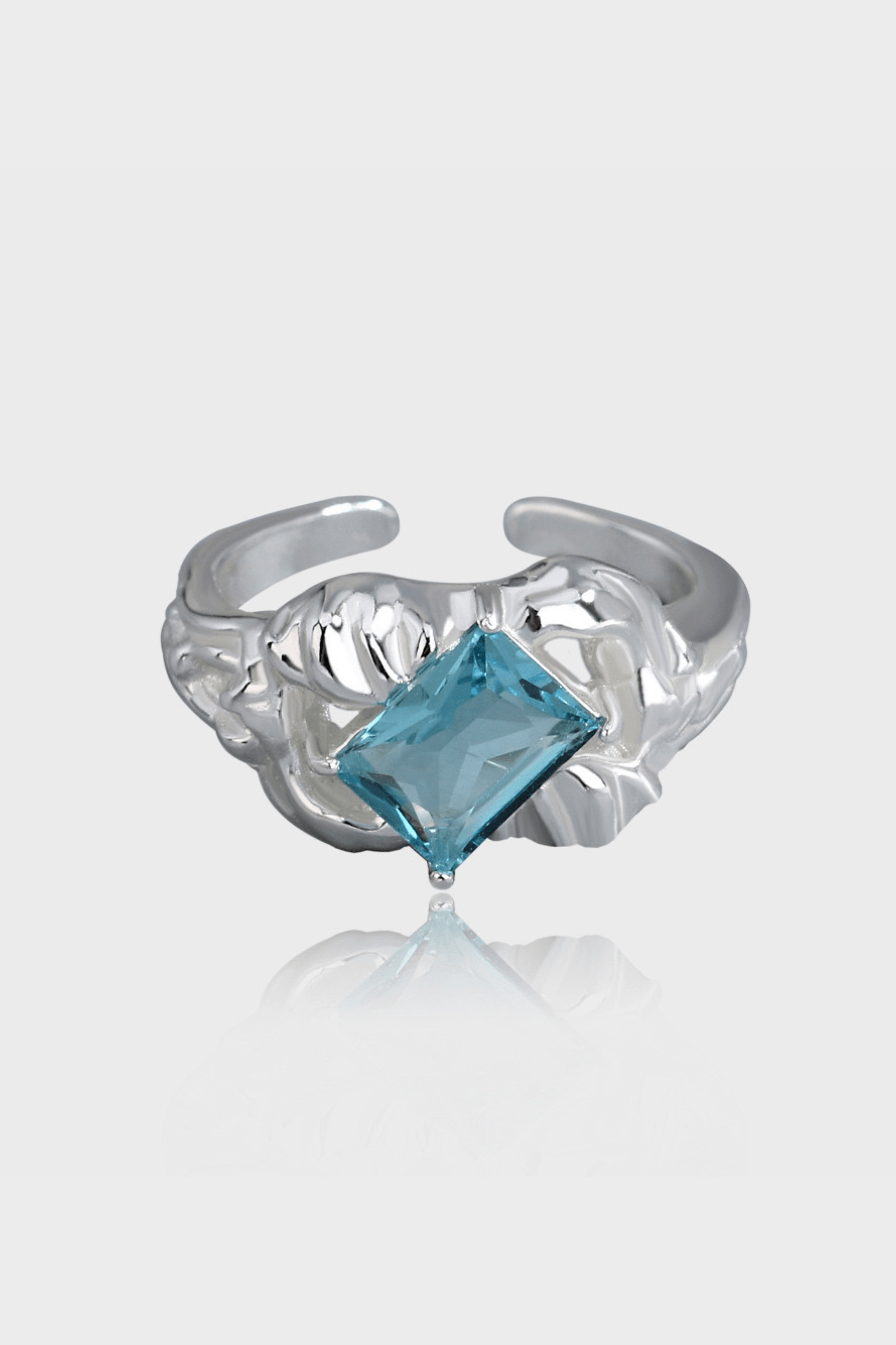 Blue Square Diamond Silver Ring - Cutethingscommin