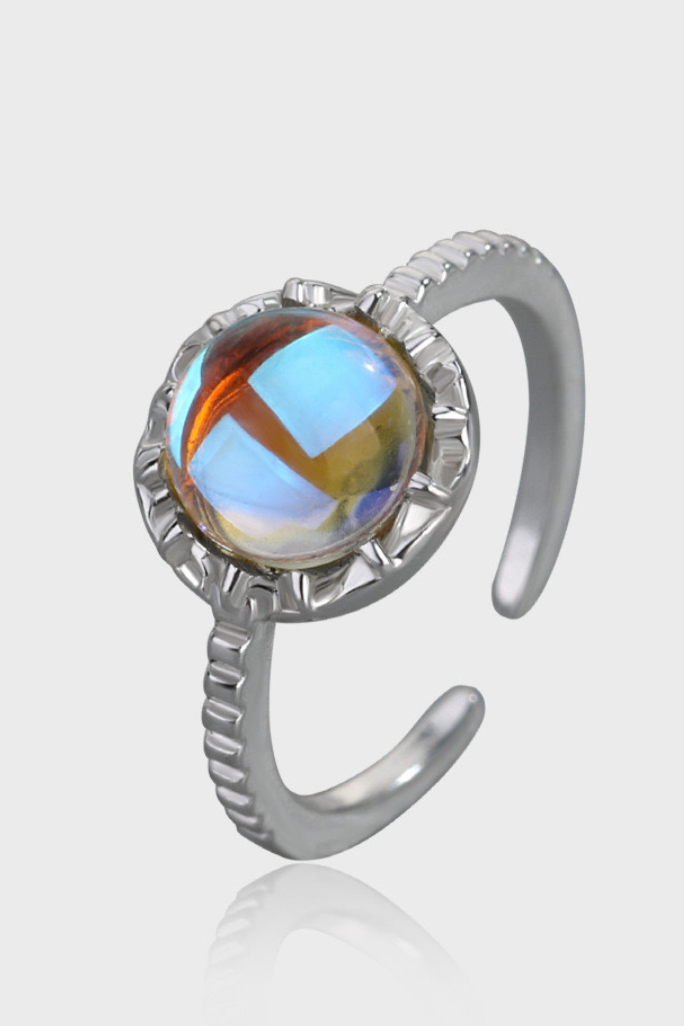 Moonstone Round Silver Ring