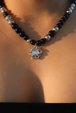 Moonstone Pendant Black Beads Necklace