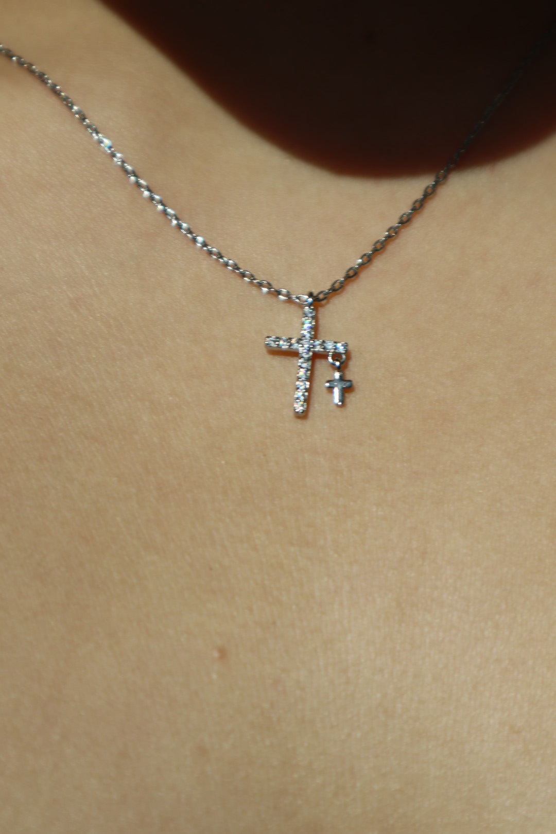 Silver Double Cross Necklace