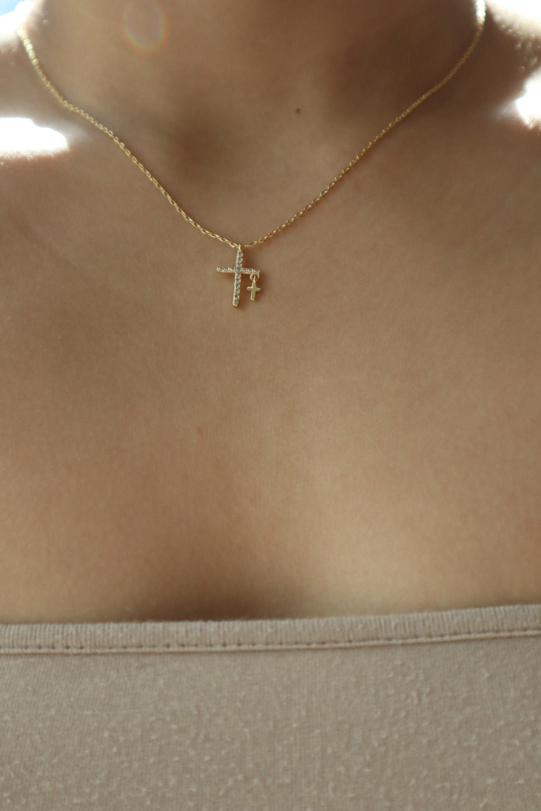 Dainty Diamond Cross Necklace | Handmade Pendant | Ebru Jewelry