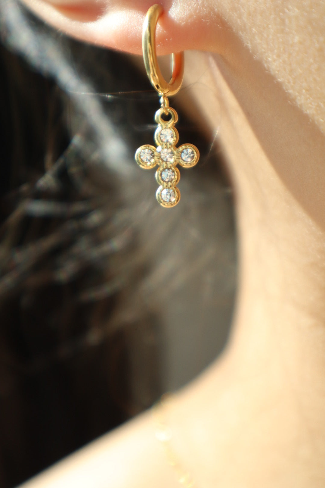 18K Gold stainless steel Cross Earrings