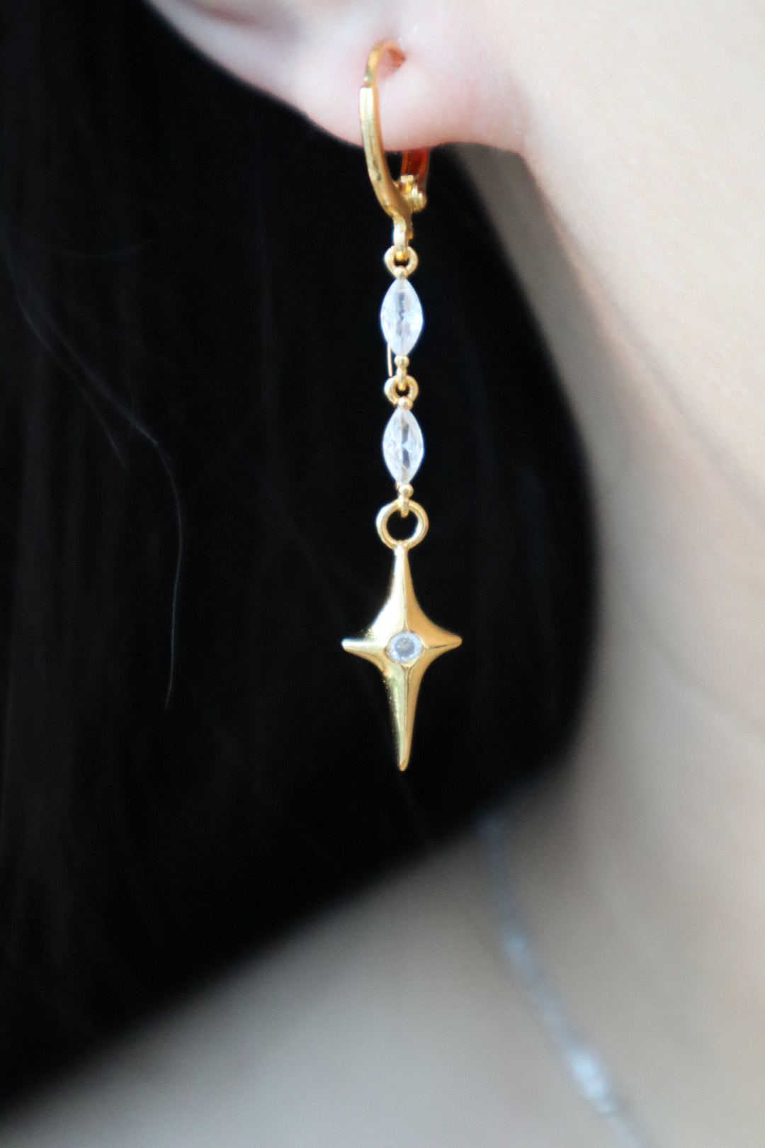 24K Gold Star Dangle Earrings