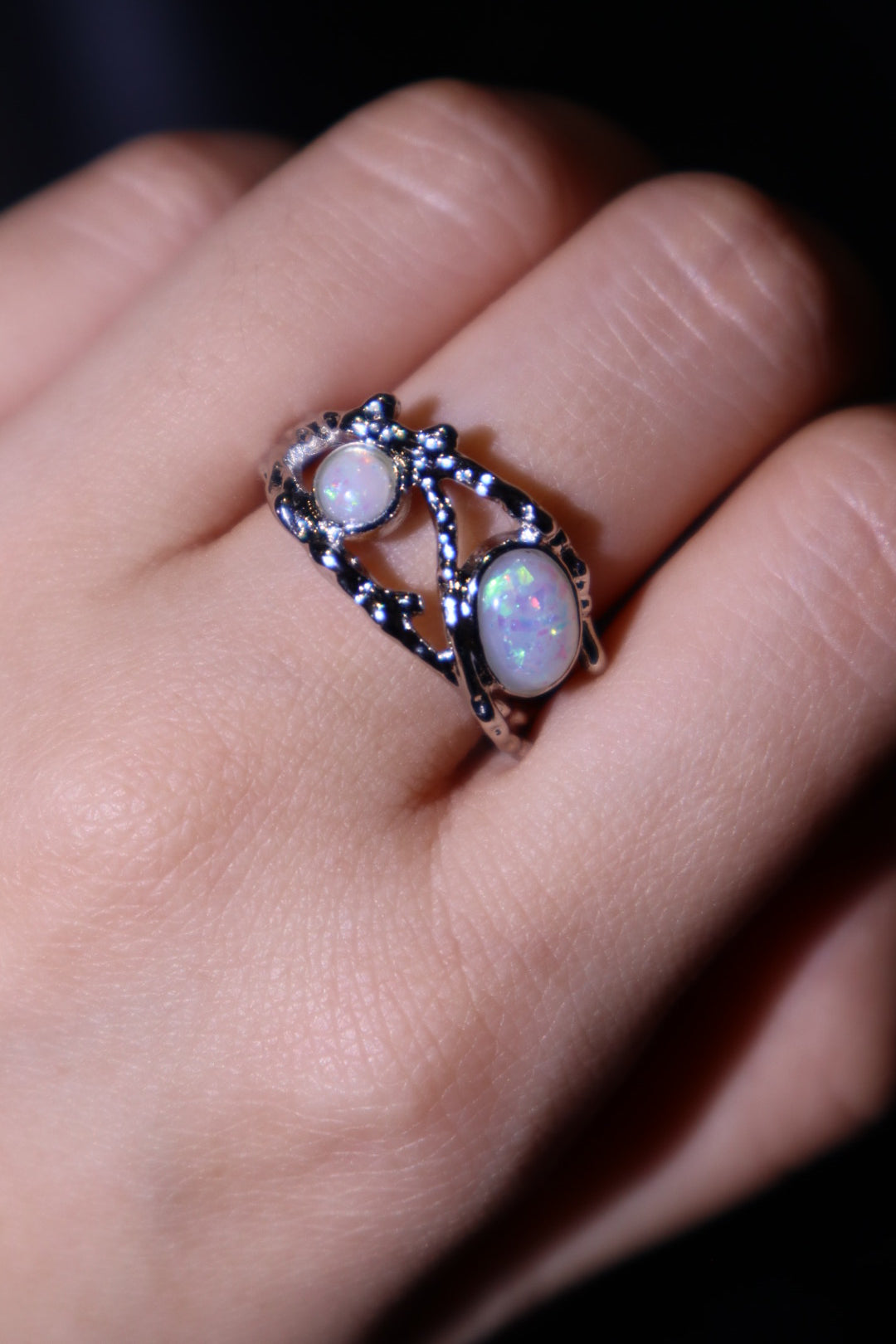 White Opal Gems Crown Ring