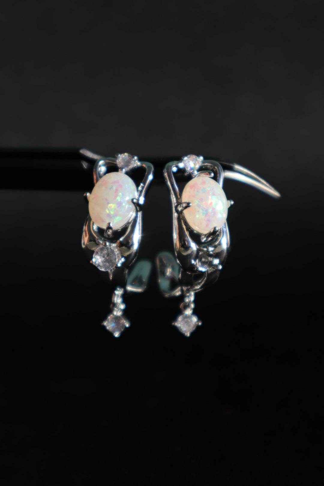 White Opal Hoop Earrings