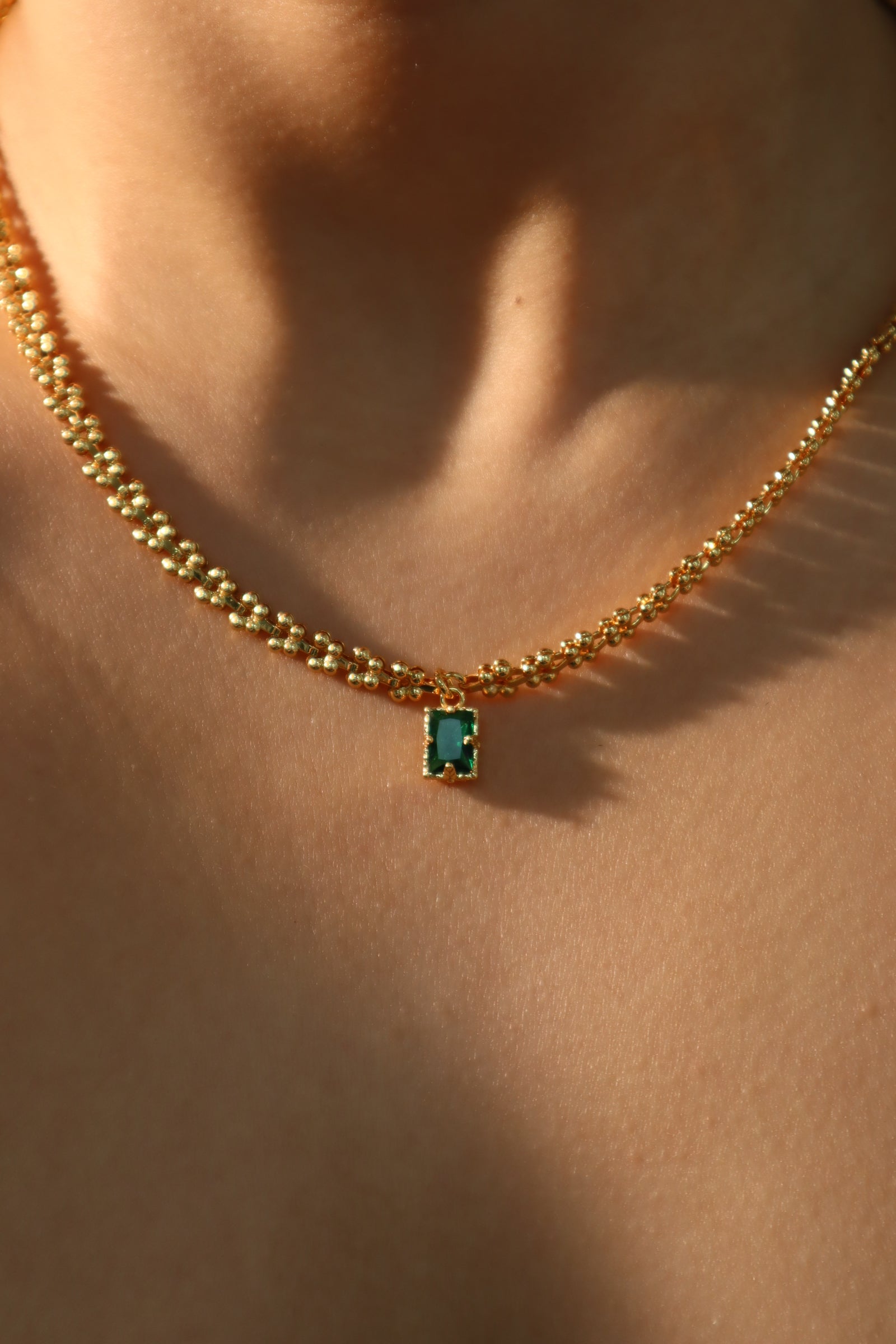 18K Real Gold Plated Green Gem Pendant Necklace