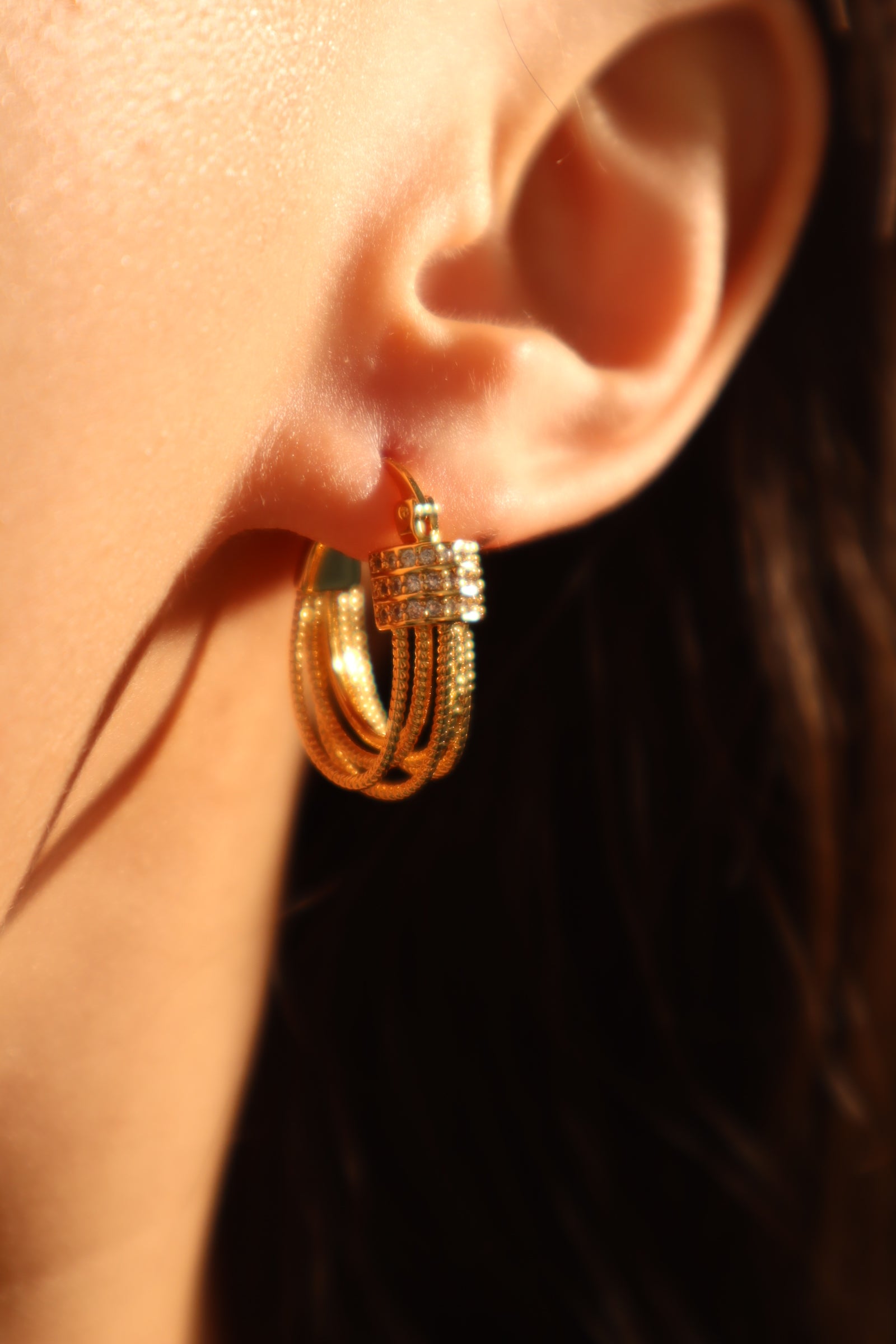 18K Real Gold Plated Diamonds Hoop earrings
