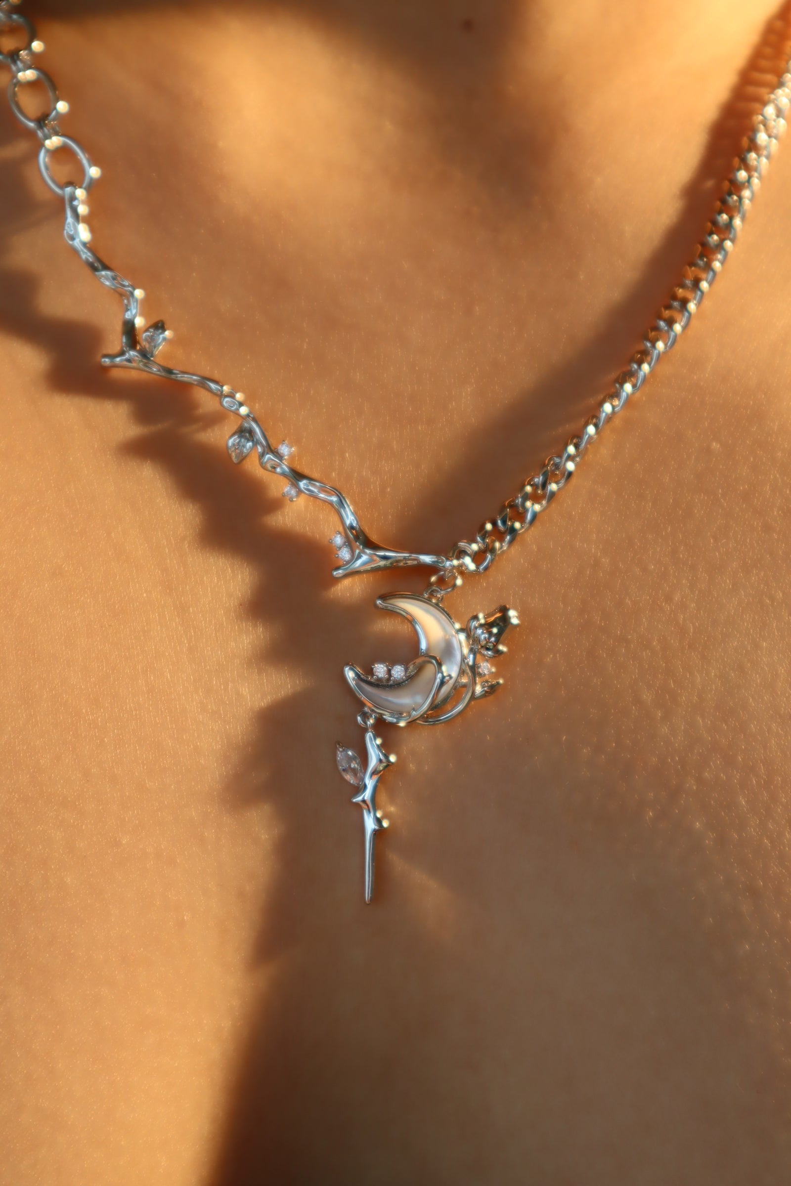 Platinum Plated Moon Star Necklace