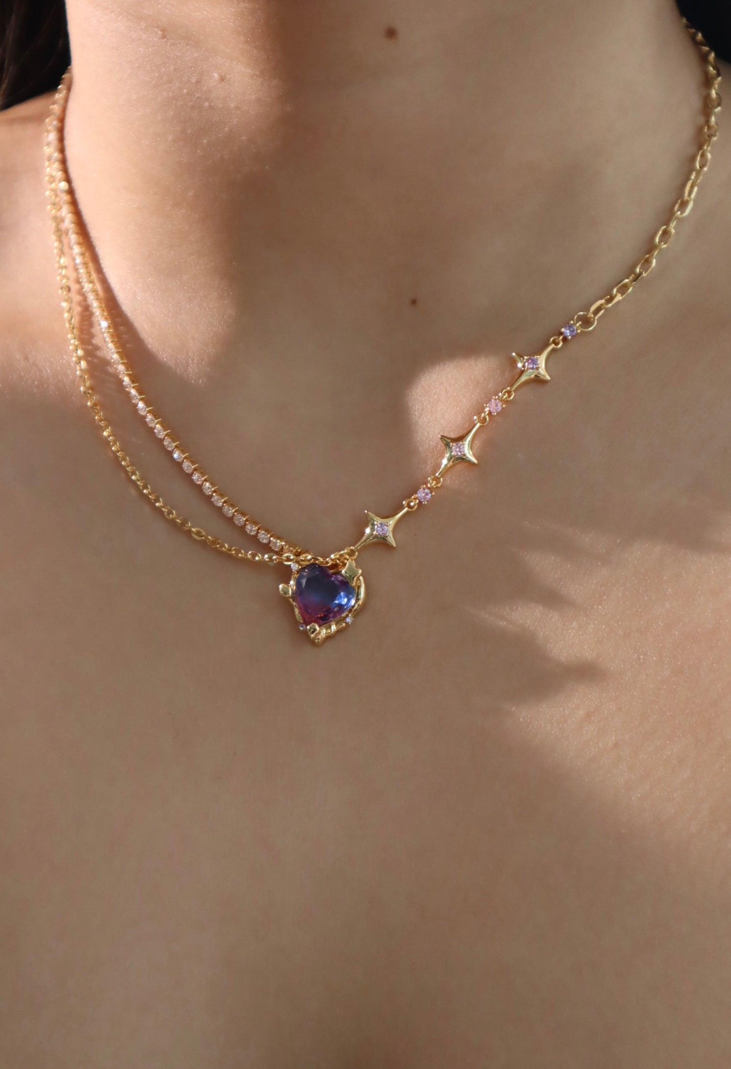 18K Real Gold Plated Gradient Heart Necklace