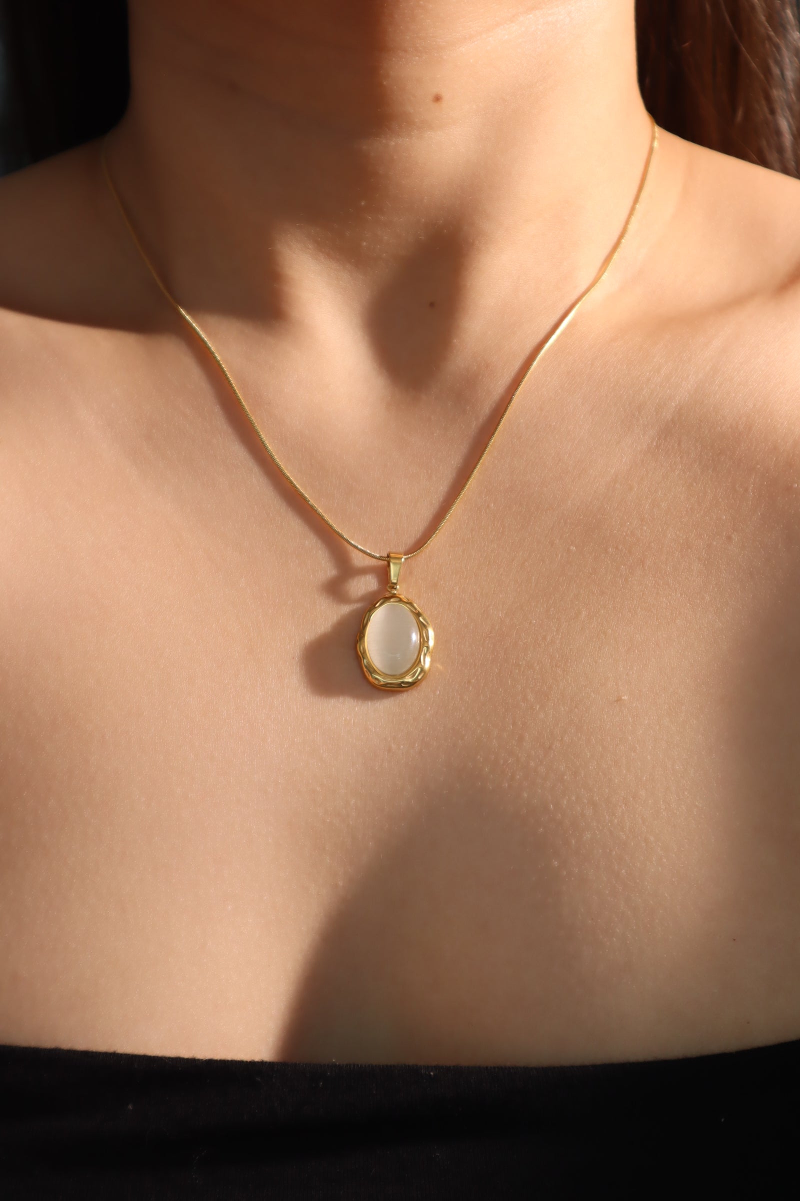 18K Real Gold Stainless Steel Natural White Opal Pendant Necklace