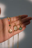 18K Real Gold Stainless Steel Natural Aventurine Sun Pendant Necklace