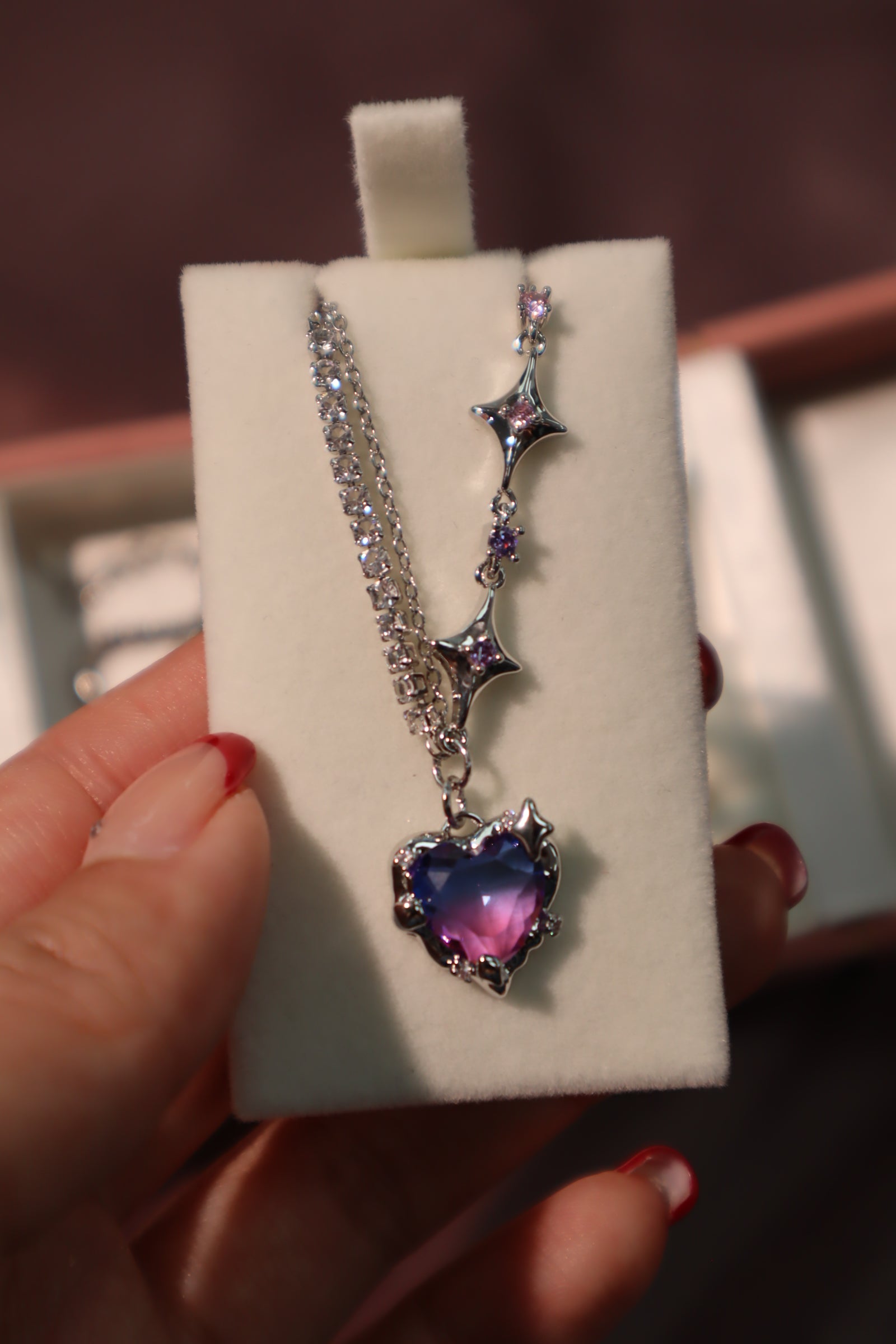 Gradient Heart Gift Set: Necklace+ Earrings+ Ring + Jewelry Case
