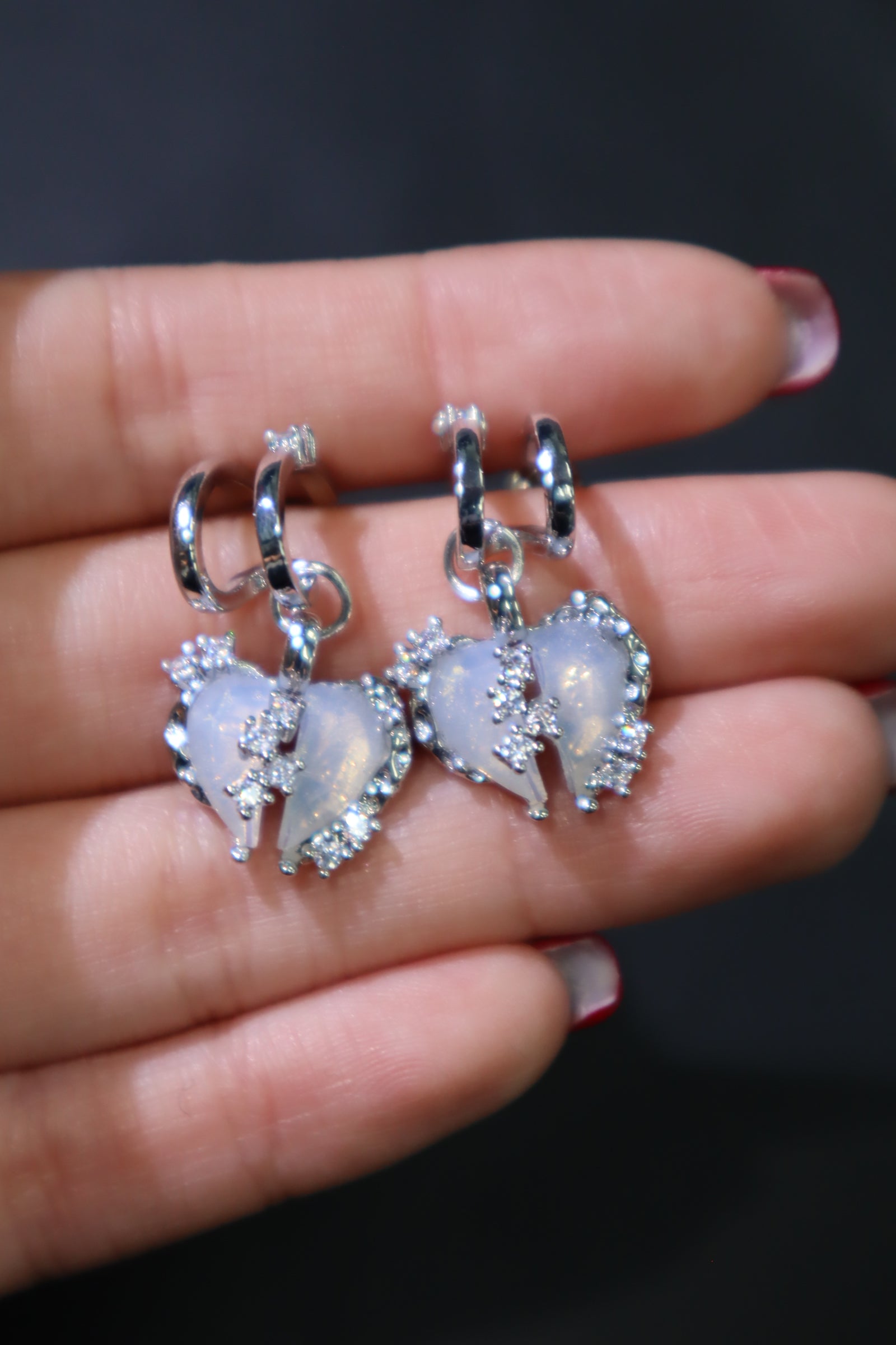 Blue Opal Heart Earrings
