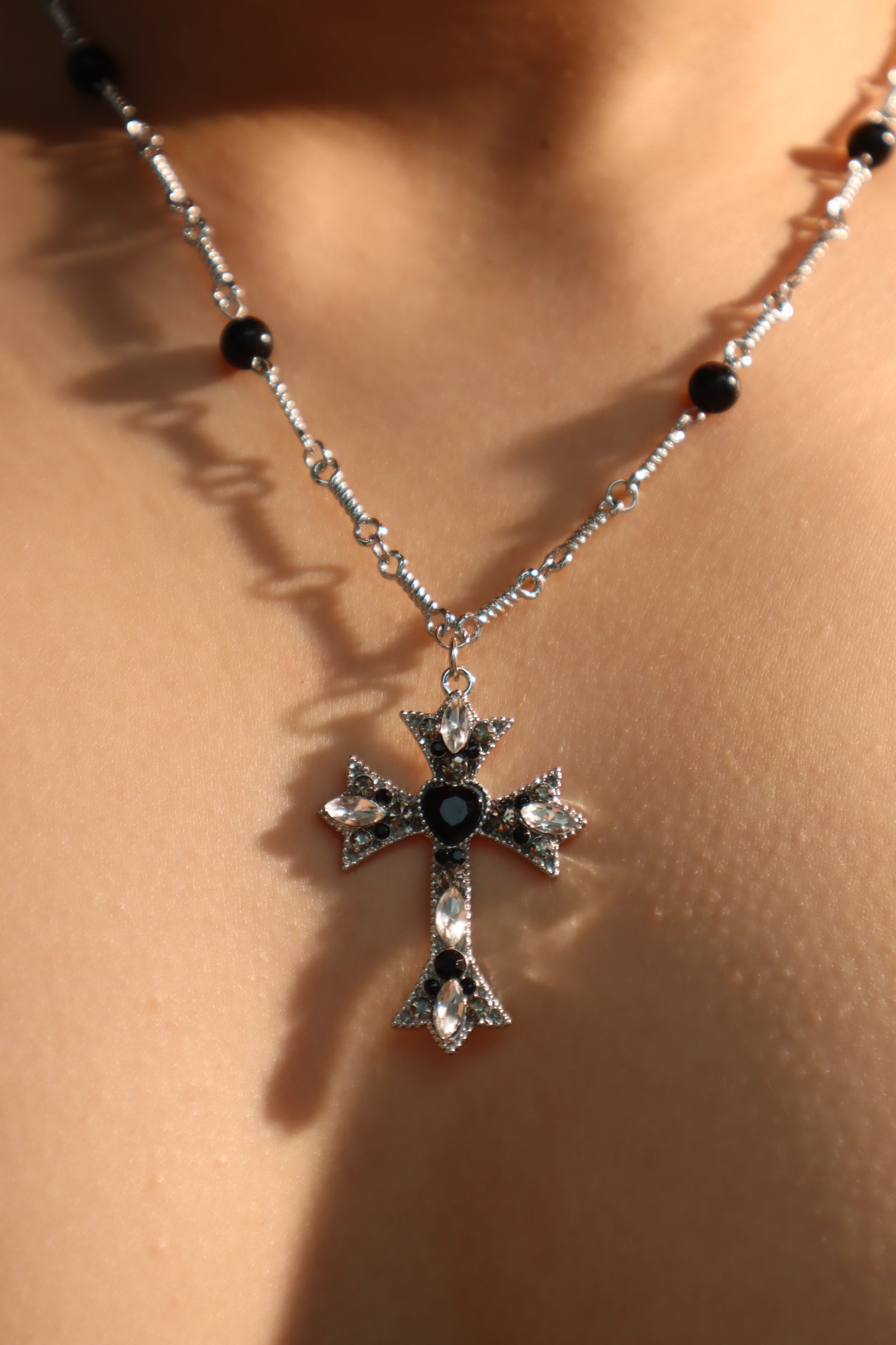 Black Gem Cross Necklace