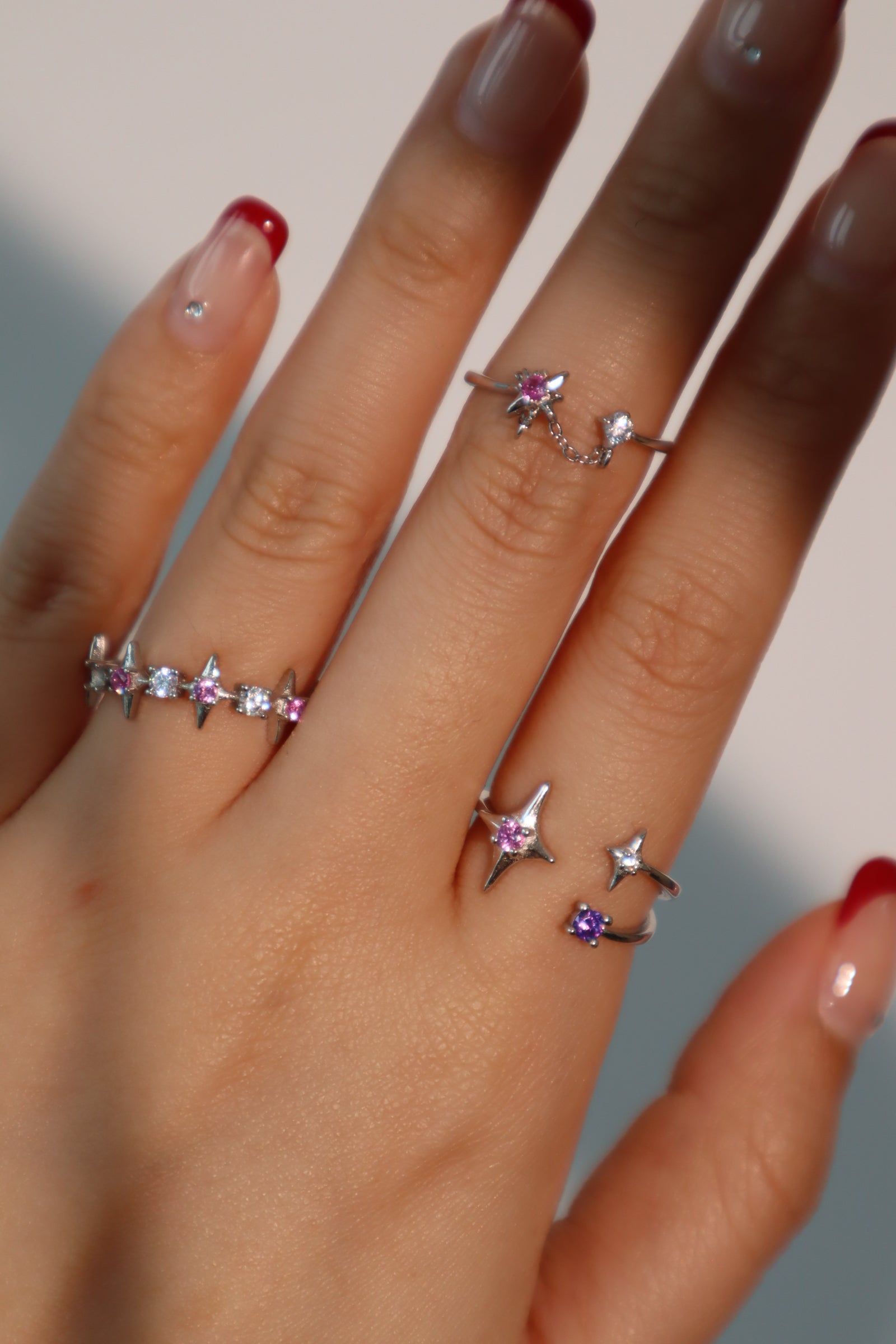 925 Sterling Silver 3 in 1 Gradient Stars Chain ring