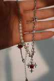 Platinum Plated Red Gem Cross Necklace