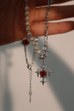 Platinum Plated Red Gem Cross Necklace