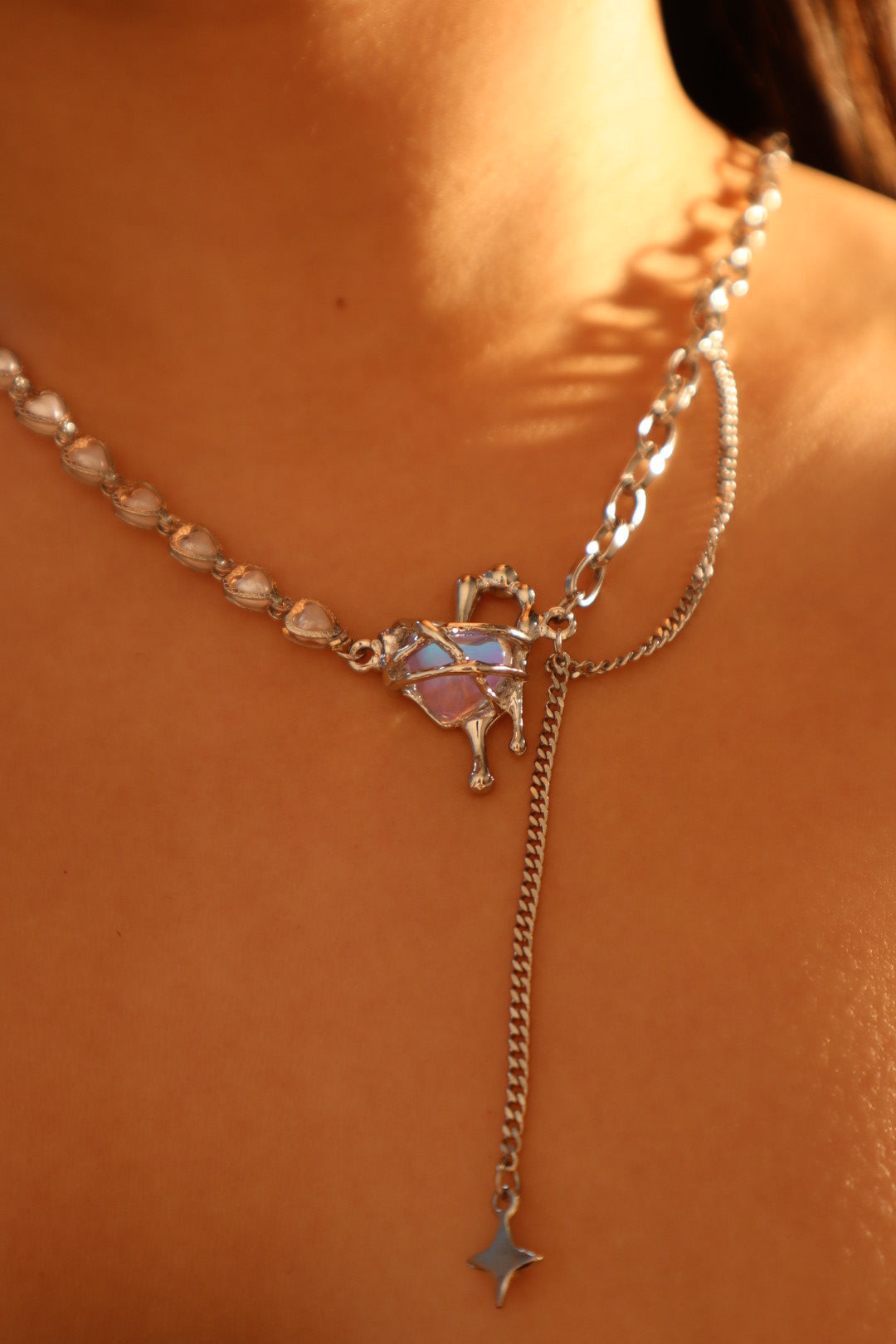 Moonstone Heart Pearls Necklace