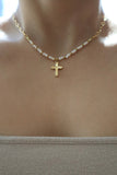 18K gold stainless steel cross necklace