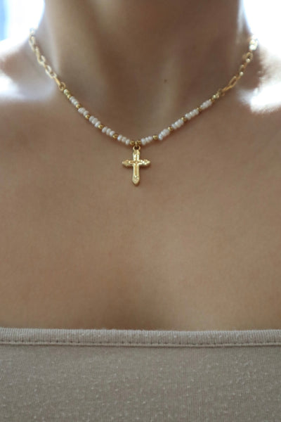 18K gold stainless steel cross necklace
