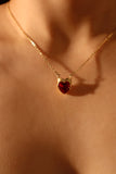 18K Gold Stainless Steel Red Heart Crown Necklace